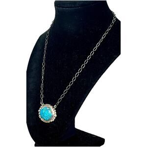 Navajo Sonoran Gold Turquoise Pendant Necklace 15.9g Sterling by D Benally 18”